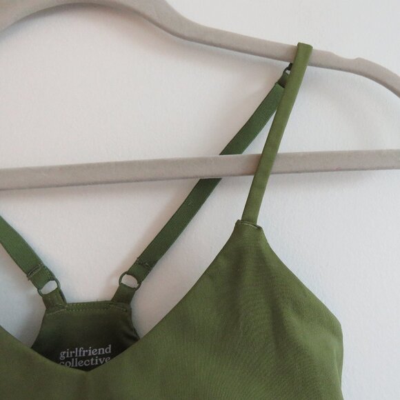 GIRLFRIEND COLLECTIVE V-Neck Bralette in Clover Green Sports Workout - XXS - Picture 3 of 12